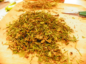 herbs on cutting board